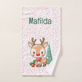 オーダーメイド 子供用クリスマスタオル かわいい鹿 ハンドタオル
