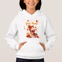オーダーメイド 子供用 かわいい秋猫Tシャツ | 名前入れ
