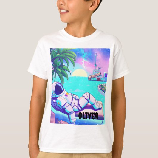 オーダーメイド 宇宙飛行士 ビーチ キッズTシャツ Tシャツ (正面)