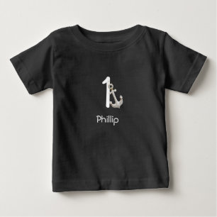 オーダーメイド 年齢とオフホワイトのアンカー ベビーTシャツ