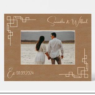 オーダーメイド 幾何学柄 ウッドフォトフレーム 結婚・カップル記念日ギフト レーザー彫刻フレーム