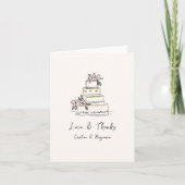 オーダーメイド 手描き ピンク イエロー 落書き ウェディングケーキ サンキューカード (正面)