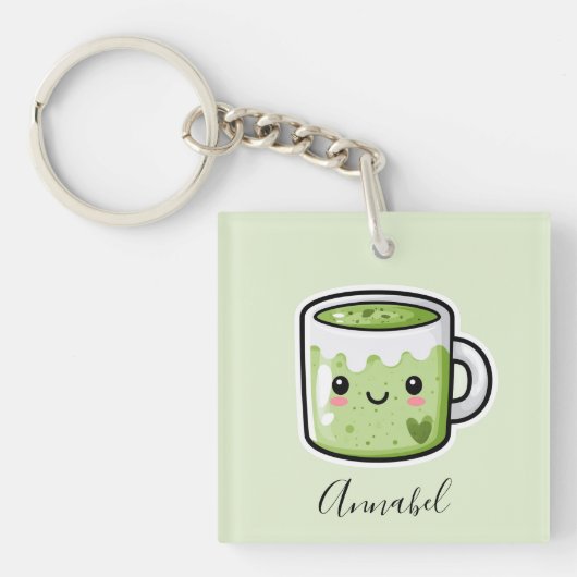オーダーメイド 抹茶 ドリンクとケーキ キーホルダー (正面)