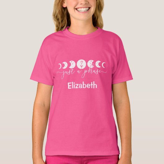 オーダーメイド 月の満ち欠け ただのひと時 ピンク Tシャツ (正面)