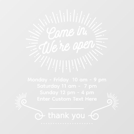 オーダーメイド 来てください 開店中 営業時間 ショップ ウィンドウサイン (シート)