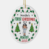 オーダーメイド 歯科医 初めてのクリスマス ツリー型 丸型 セラミックオーナメント (右)