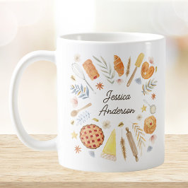 オーダーメイド 水彩画のパン作り パティシエ コーヒーマグカップ