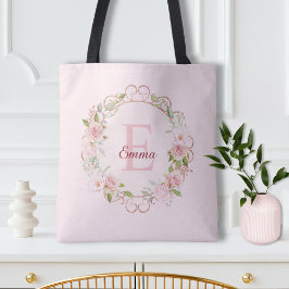 オーダーメイド 水彩画 ピンクのバラ 花 フローラル トートバッグ