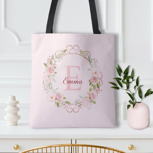 オーダーメイド 水彩画 ピンクのバラ 花 フローラル トートバッグ