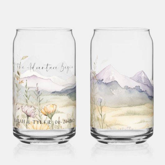 オーダーメイド 水彩画 山 ビール 缶 グラス (正面)