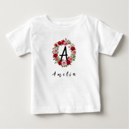 オーダーメイド 水彩花 モノグラム＆名前 赤ちゃん ベビーTシャツ