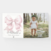 オーダーメイド 水彩 ダスティピンク リボン 1歳 誕生日 横断幕 (横)