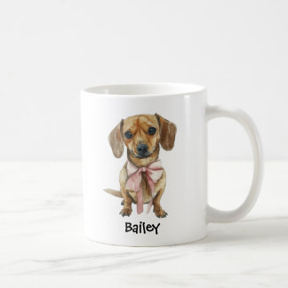 オーダーメイド 水彩 ダックスフント ギャル リボン 犬 コーヒーマグカップ