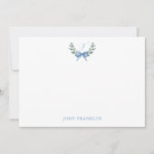 オーダーメイド 水彩 ブルー リボン 赤ちゃん 男の子 ステーショナリー サンキューカード (正面)