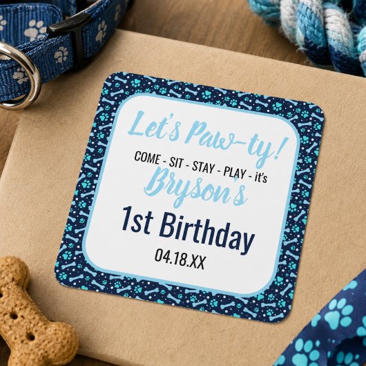 オーダーメイド 犬 誕生日 青い足跡 子犬 ペット スクエアシール