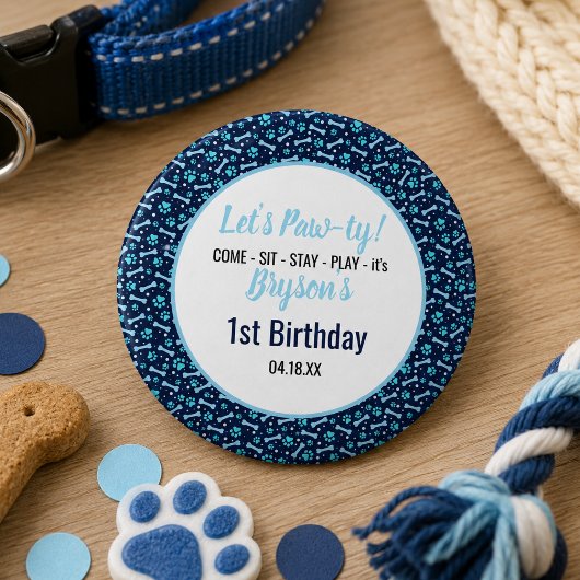 オーダーメイド 犬 誕生日 青い足跡 子犬 ペット 缶バッジ