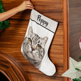 オーダーメイド 猫の写真と名前入り クリスマス用ストッキング ラージクリスマスストッキング