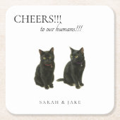 オーダーメイド 猫の結婚式 ブラックテキスト スクエアペーパーコースター (正面)