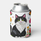 オーダーメイド 猫、花、蝶々 缶クーラー (缶正面)
