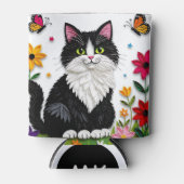 オーダーメイド 猫、花、蝶々 缶クーラー (正面)