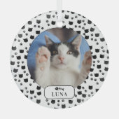オーダーメイド 猫+足跡 ペット写真 ガラスオーナメント (正面)