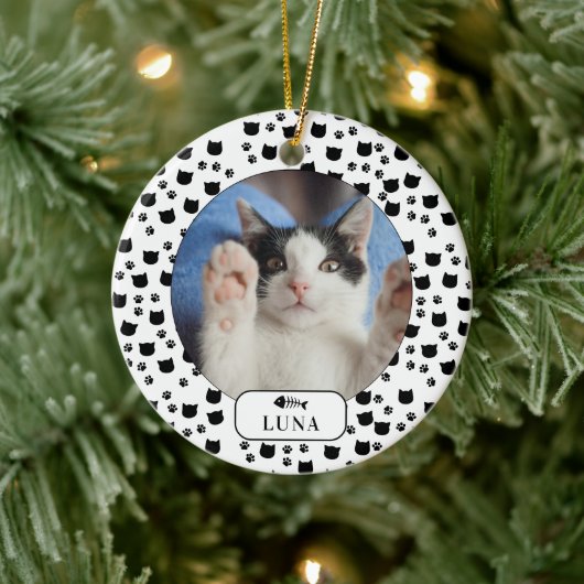 オーダーメイド 猫+足跡 ペット写真 セラミックオーナメント (ツリー)