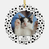 オーダーメイド 猫+足跡 ペット写真 セラミックオーナメント (正面)