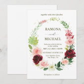 オーダーメイド 白 赤 ロマンチック ローズ wreath 結婚式 招待状 (正面/裏面)