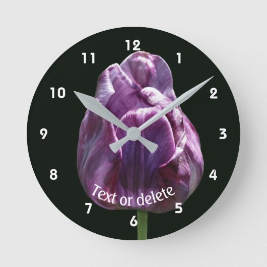 オーダーメイド 紫色のチューリップの花 ラウンド壁時計 (正面)