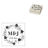 オーダーメイド 結婚式の花のモノグラムと日付 ラバースタンプ (押印)
