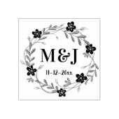 オーダーメイド 結婚式の花のモノグラムと日付 ラバースタンプ (インプリント)