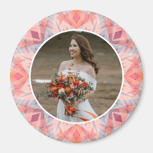 オーダーメイド 結婚記念日 ピンク ピーチ 星 写真 マグネット (正面)
