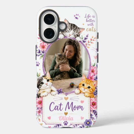 オーダーメイド 花柄 猫ママ 写真 フォンケース Case-Mate iPhoneケース (裏面)