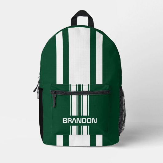 オーダーメイド 英語 グリーン＆ホワイト レースストライプ プリントバックパック (正面)