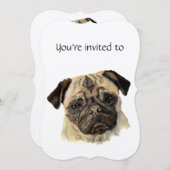 オーダーメイド 記念日 水彩画 パグ 犬 ペット 招待状 (正面/裏面)