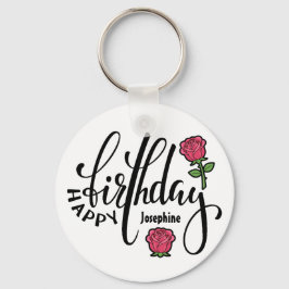 オーダーメイド 誕生日 ピンクのバラ キーホルダー