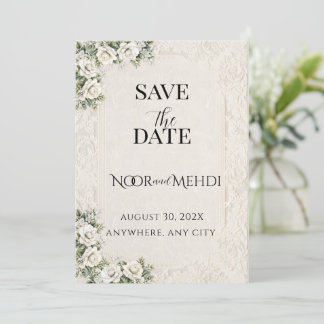オーダーメイド 象牙色の花のイスラム結婚式 セーブザデート