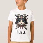 オーダーメイド 賢い侍戦士猫 Tシャツ (正面)