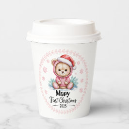 オーダーメイド 赤ちゃんの初めてのクリスマスカップ 女の子 - 編集可能 紙コップ