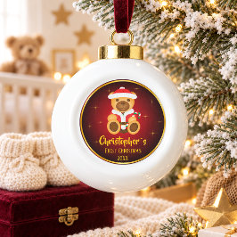 オーダーメイド 赤ちゃんの初めてのクリスマステディベア セラミックボールオーナメント
