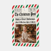 オーダーメイド 赤ちゃんの初めてのクリスマス新聞 メタルオーナメント (正面左)