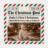 オーダーメイド 赤ちゃんの初めてのクリスマス新聞 メタルオーナメント (正面)