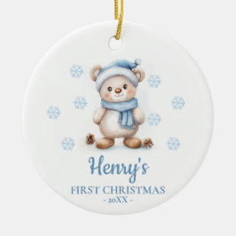 オーダーメイド 赤ちゃんの初めてのクリスマス ベア キューブ セラミックオーナメント