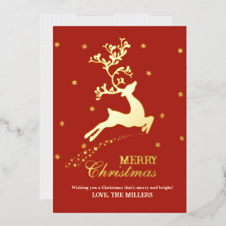 オーダーメイド 赤と金箔のトナカイ クリスマスカード 箔シーズンカード
