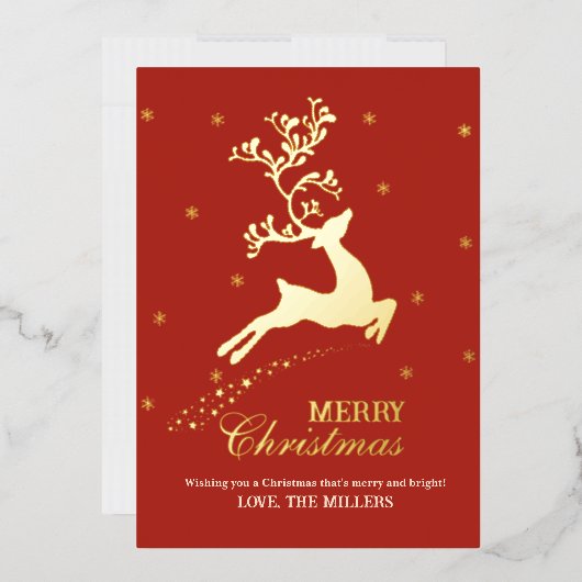 オーダーメイド 赤と金箔のトナカイ クリスマスカード 箔シーズンカード (封筒)