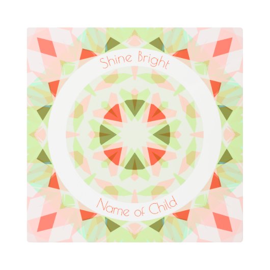 オーダーメイド 赤 緑 輝く星の名前 ベビー寝室 メタルプリント (正面)