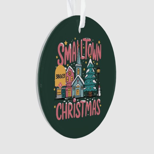 オーダーメイド 郵便番号 ピンクの小さな町のクリスマス オーナメント (正面)