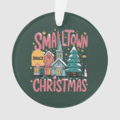 オーダーメイド 郵便番号 ピンクの小さな町のクリスマス オーナメント (正面)