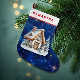 オーダーメイド 雪だるまとログハウスのクリスマス・ストッキング ラージクリスマスストッキング