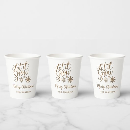 オーダーメイド 雪の日のクリスマス紙コップ ゴールド 紙コップ (複数)
